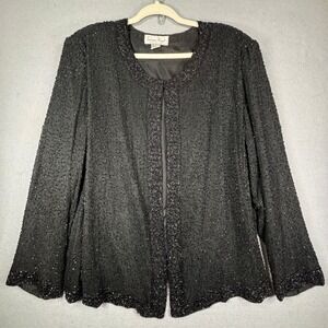 Laurence Kazar Silk Beaded Evening Jacket 4X Vintage Open Front Formal